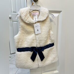 NWT Bonnie Jean Girls Faux Fur Collared Vest with Navy Bow - 6